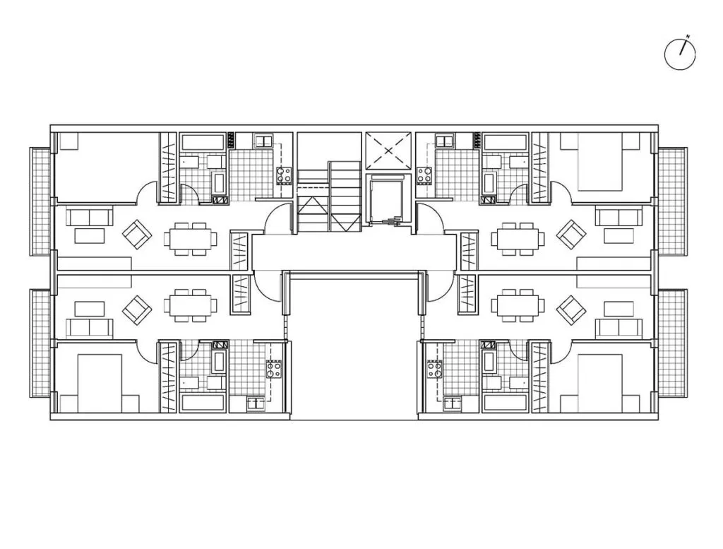 Plano arquitectónico de un proyecto residencial de H64R